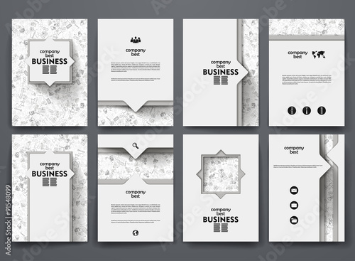 Vector brochures with doodles backgrounds on business theme