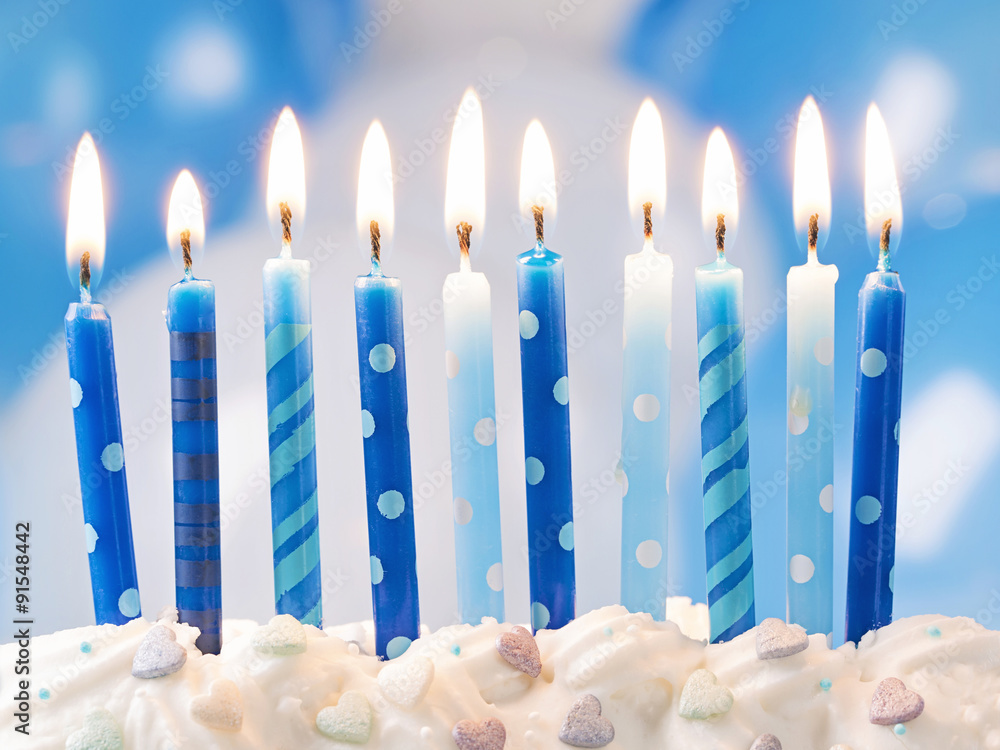 Blue birthday candles StockFoto Adobe Stock