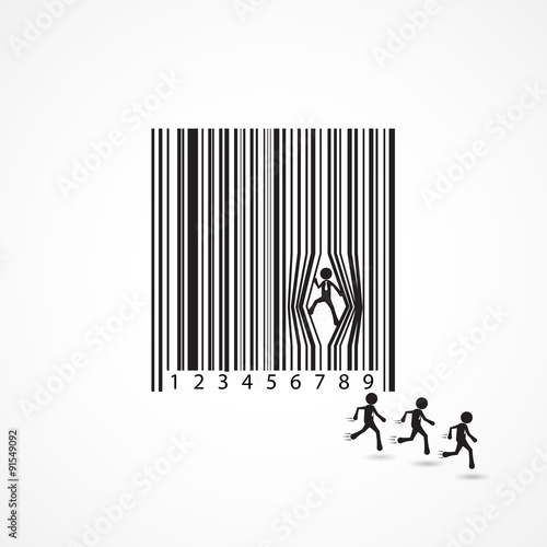 Businessman sign with dilapidation barcode.Escape,flee,lift,move