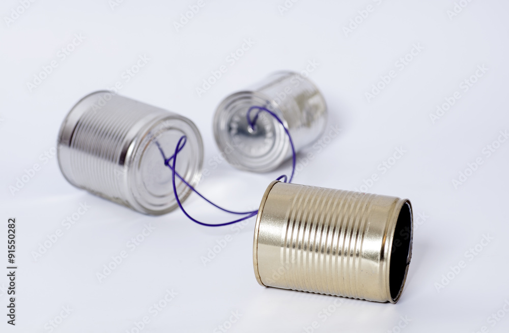 Tin can phone.Telecommunication concept Tin can phone.Telecommunication concept