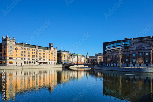 City on the Water  Swedish Parliament and Bridge  Stockholm  Sweden