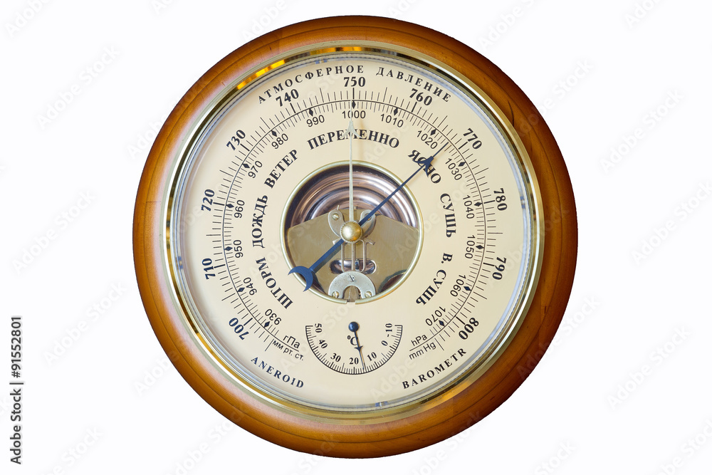 aneroid barometer, instrument for measuring atmospheric pressure acting