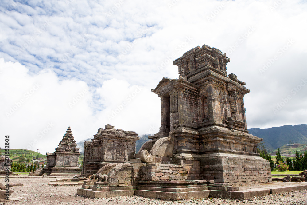 Temples of Arjuna complex on plateau Dieng