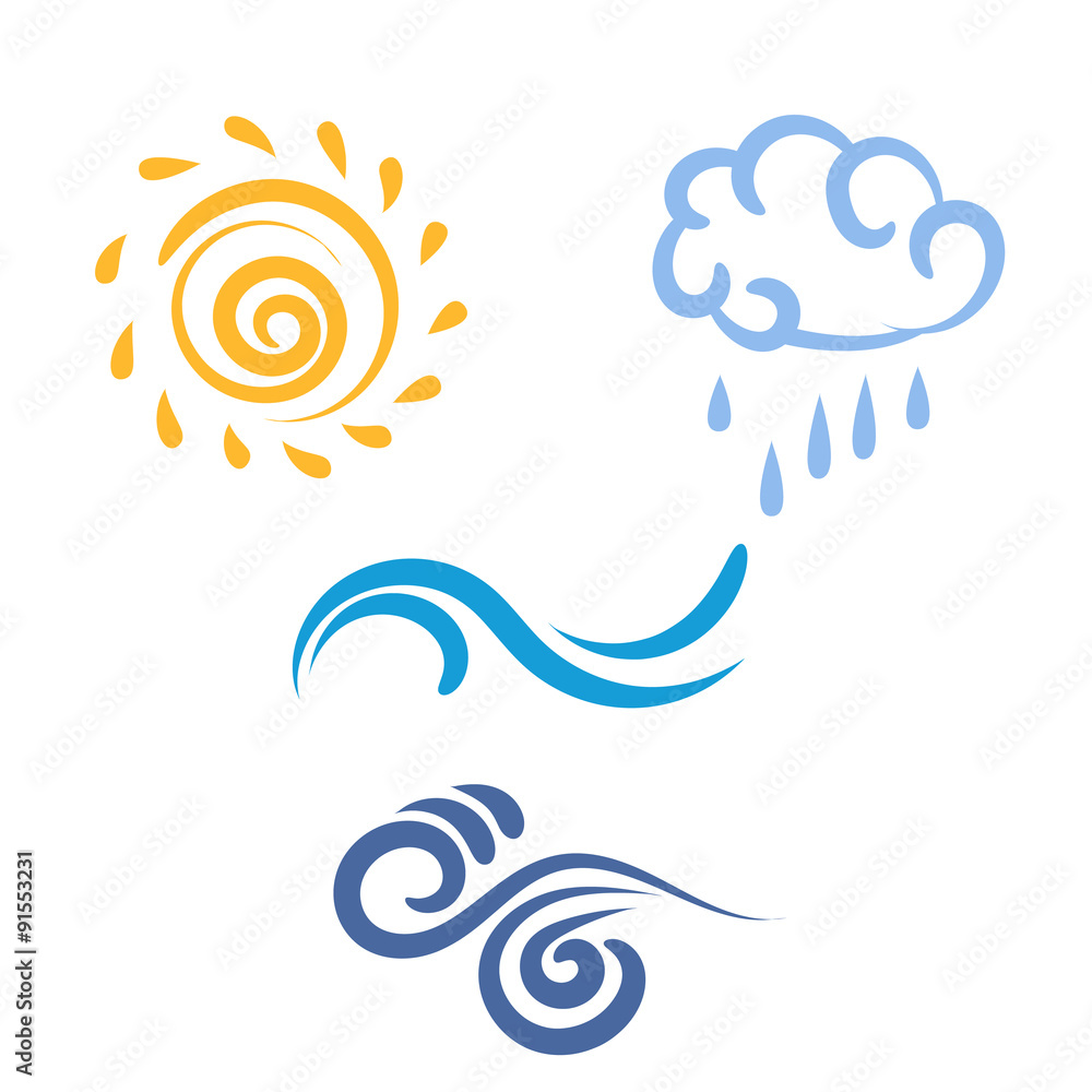 Fototapeta premium Icon sun, rain, cloud, wind, waves, weather symbol, vector illustration