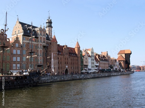 promenade of Motlawa river and buildings in Gdansk