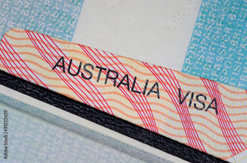 australian visa on a open passport page 