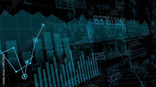 Animation of financial stock, bars and numbers