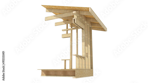 Photography Three-dimensional image of a wooden frame house roof soffit