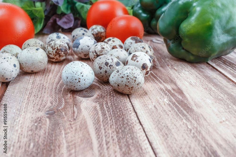 Obraz premium quail eggs and vegetables