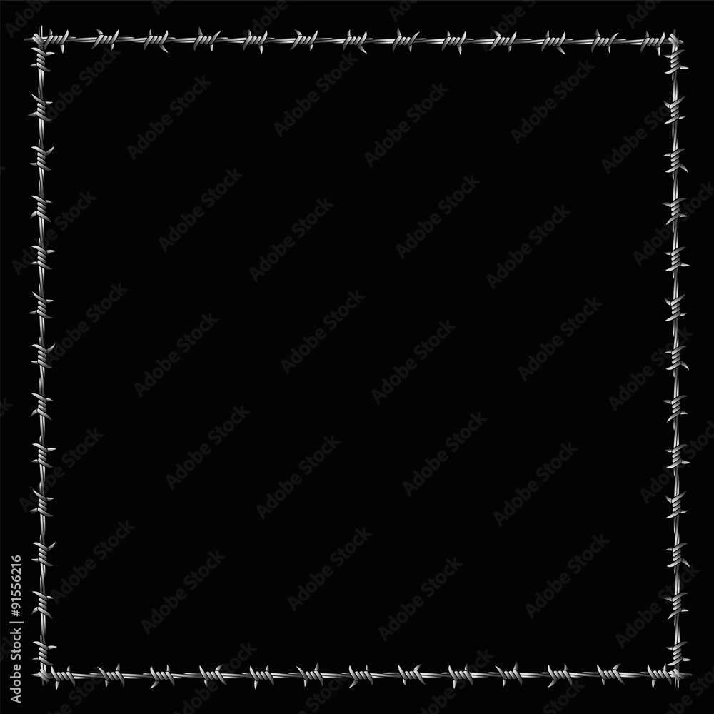 Barbwire forming a square fence or border or boundary. Vector illustration on white background. Barbwire forming a square fence or border or boundary. Vector illustration on white background.