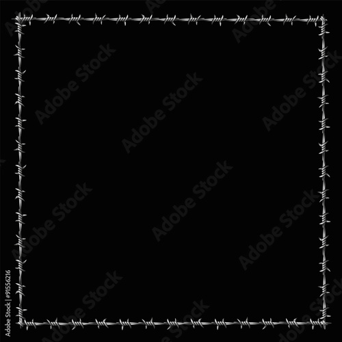 Barbwire forming a square fence or border or boundary. Vector illustration on white background.