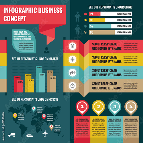 Business infographic concept layout in flat design style for presentation, booklet, website and other design projects. Vector infographic template.