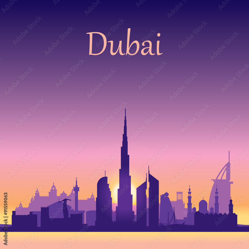 Obraz premium Dubai skyline silhouette on sunset background