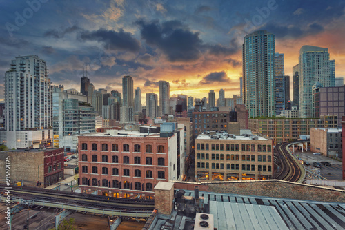 Chicago downtown. Image of modern downtown district of Chicago at sunrise.