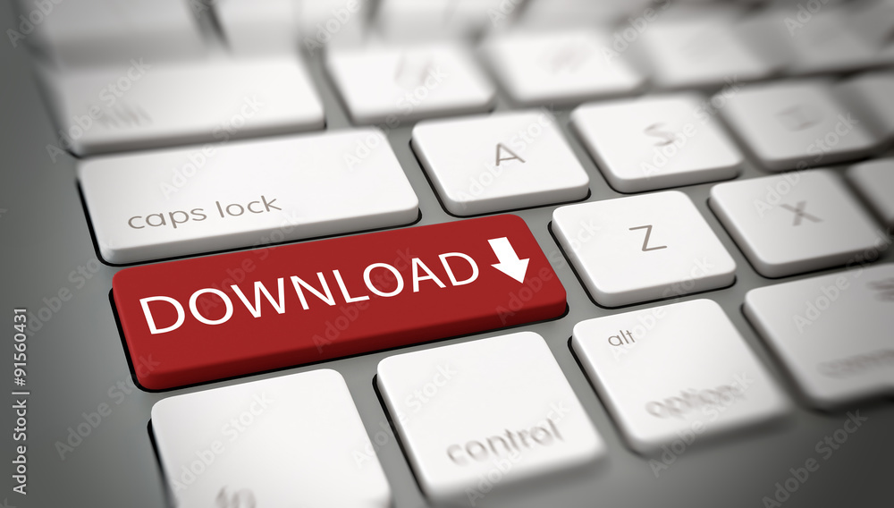 Conceptual Download Key on Laptop Keyboard Conceptual Download Key on Laptop Keyboard
