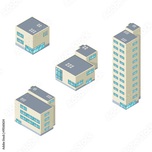 Isometric modern offices icon illustration - A vector illustration of modern offices. New corporate and financial office work place set.