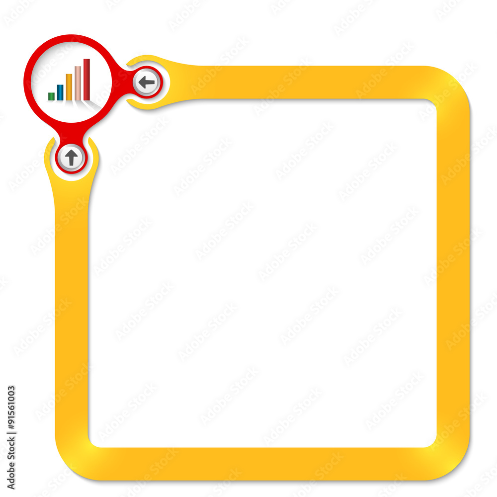 Red circle with graph with yellow frame for your text Red circle with graph with yellow frame for your text