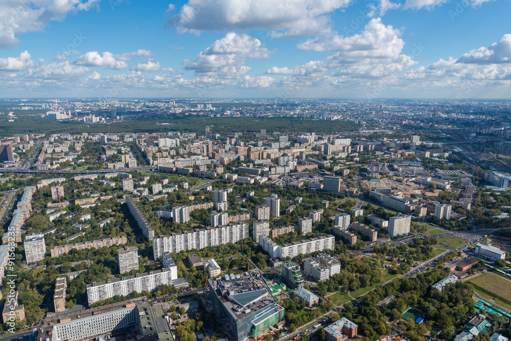 Aerial view on Moscow cityscape at day light.