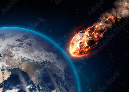 Plakat Płonący meteor, wchodzący w atmosferę ziemską