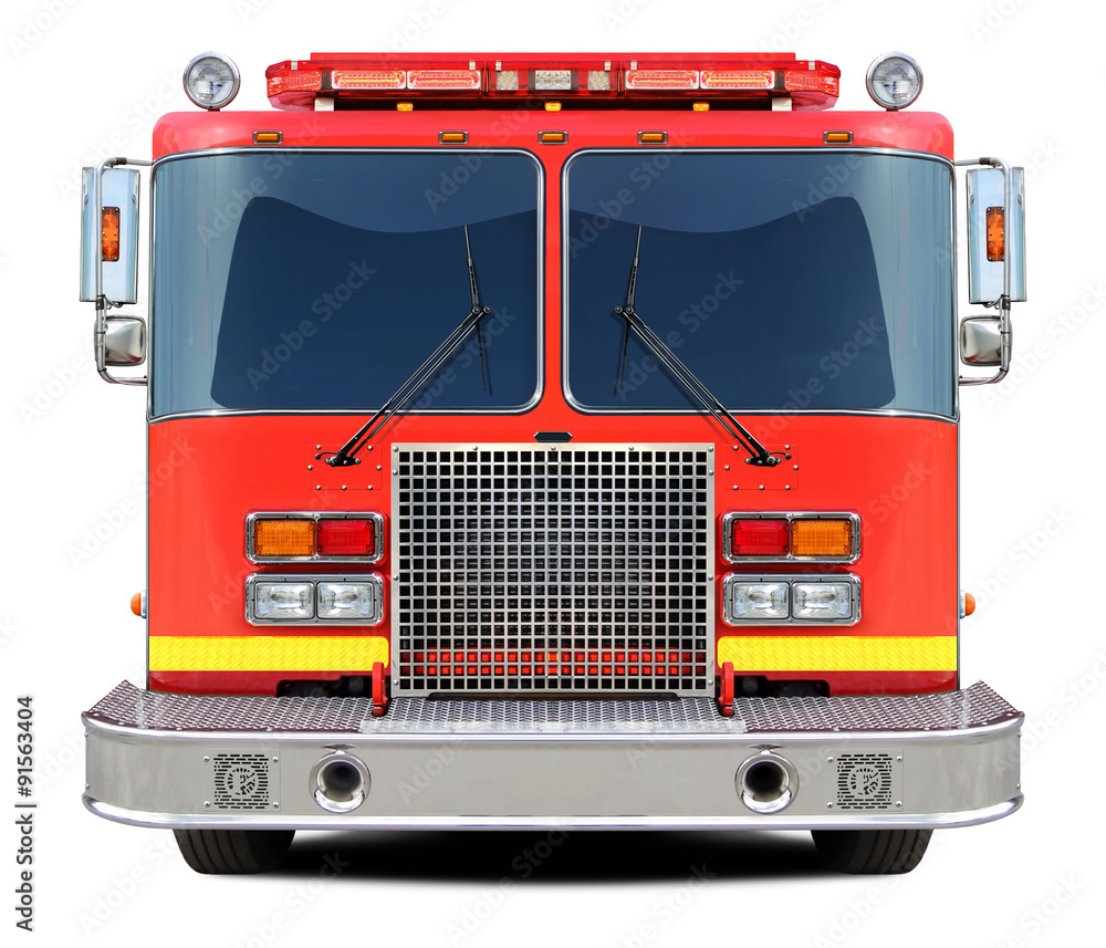 Fire truck front view isolated on white background. Stock Illustration