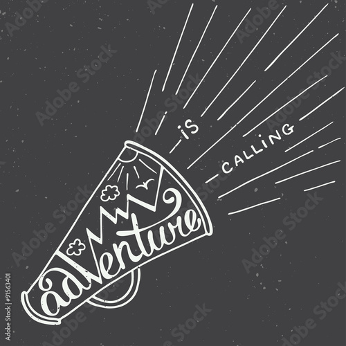 Adventure is calling in mouthpiece with mountains in vintage style