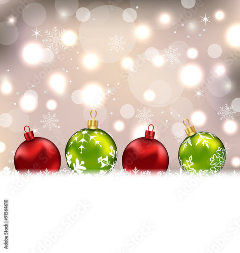 Winter cute postcard with colorful glass balls