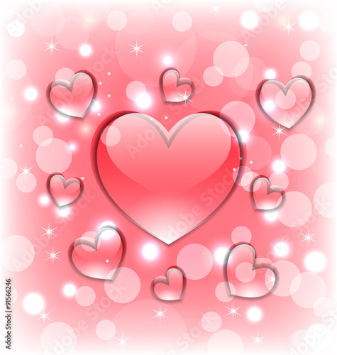 Shimmering background with glassy hearts for Valentine Day © -=MadDog=-