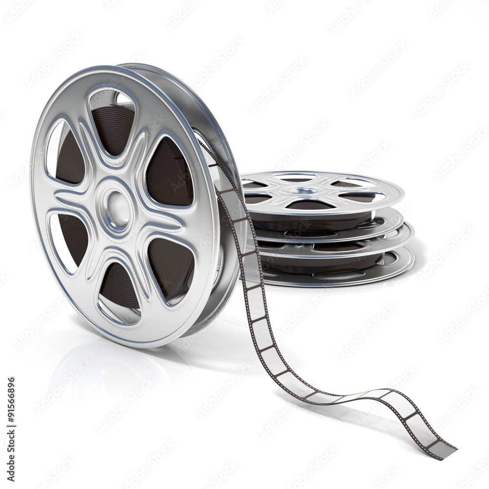 Obraz premium Film reels. Video icon. 3D render illustration isolated on white background
