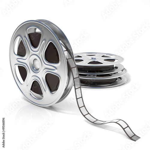 Film reels. Video icon. 3D render illustration isolated on white background