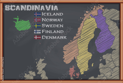 Blackboard with the Map of Scandinavia