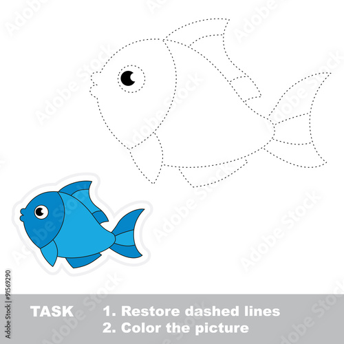 Trace game for children. One cartoon fish to be traced.