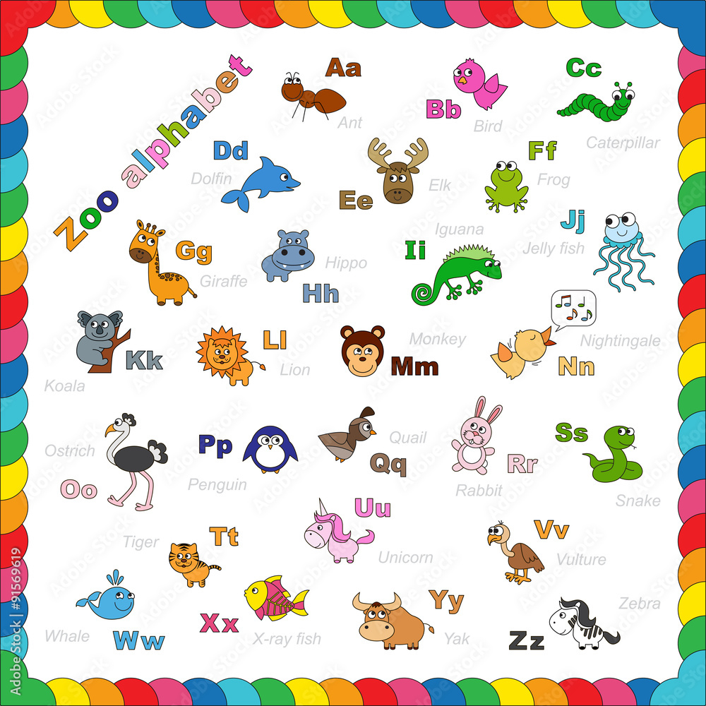 Obraz premium Outline zoo alphabet to be colored. 