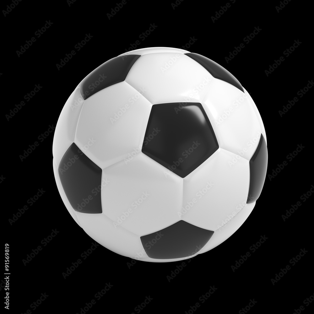 Football - Soccer ball HQ 3D render isolated with clipping path on black.