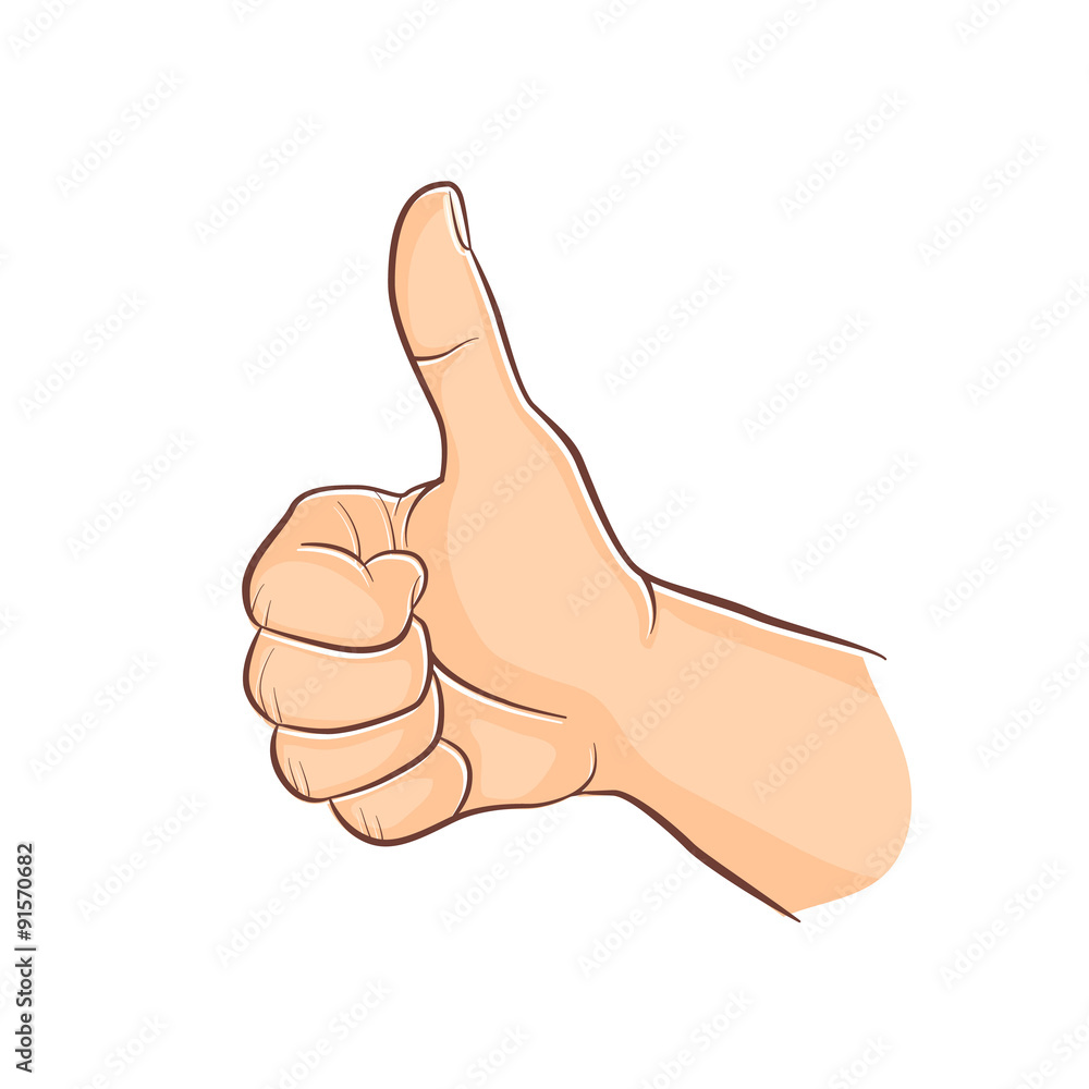 Man hand outline isolated on white background.  Human gesture. Thumb up.