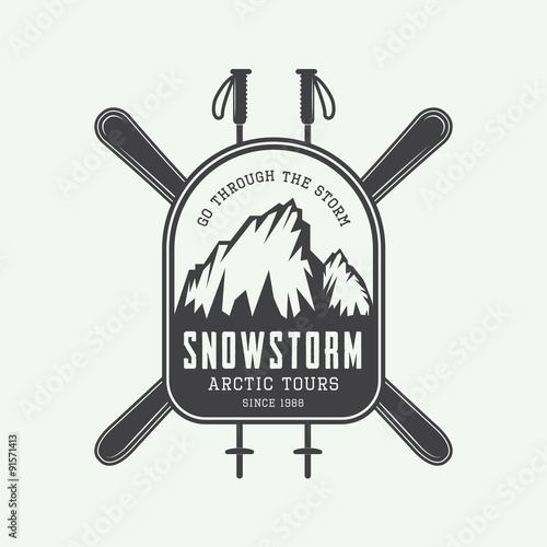 Vintage mountaineering and arctic expeditions logos, badges, emblem