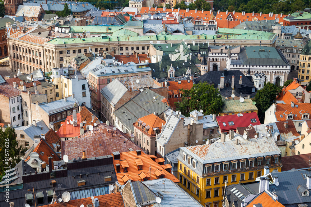 Aerial view of the old Riga city, Latvia