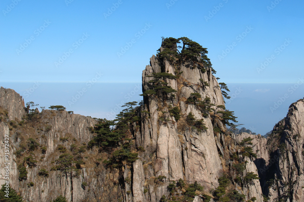 Huangshan mountain landscape with blue sky in China