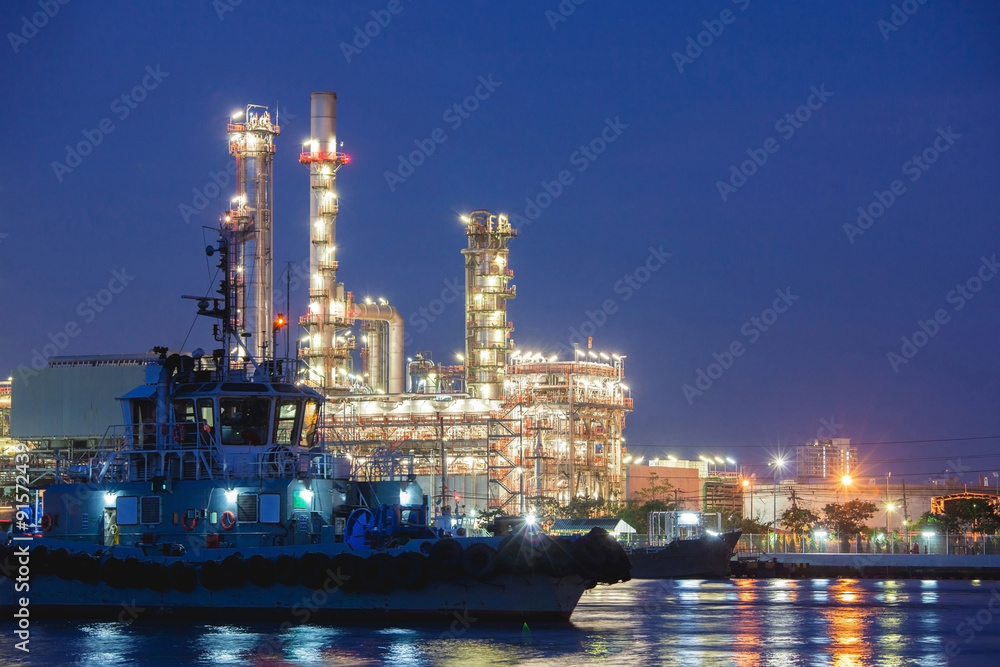 petrochemical plant and tanker night