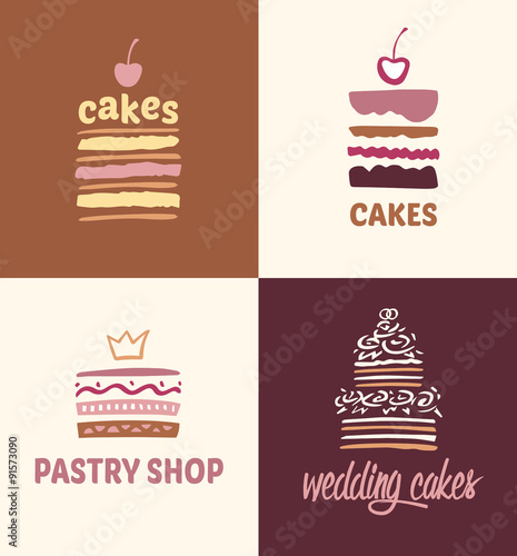 Set of patterns vector logos cakes.