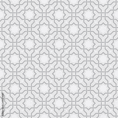 Arabesque pattern in Arabian style, Seamless vector background, Gray and white Wallpaper.