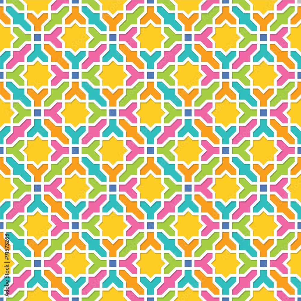 Geometric pattern in Arabian style, Seamless vector background, Colourful Wallpaper