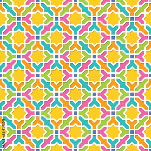 Geometric pattern in Arabian style, Seamless vector background, Colourful Wallpaper
