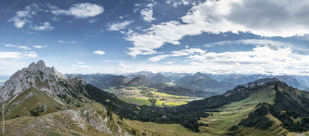 panorama from mountain hahnenkamm with view to reutte