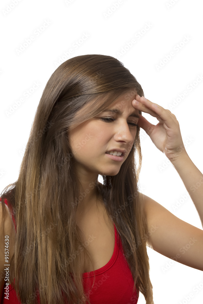 beautiful teenage girl portrait with headache beautiful teenage girl portrait with headache