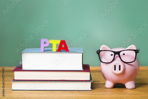 PTA theme with pink piggy bank with chalkboard photo