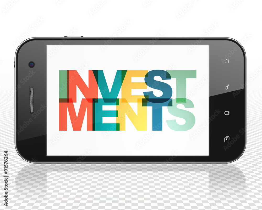 Currency concept: Smartphone with Investments on display Currency concept: Smartphone with Investments on display