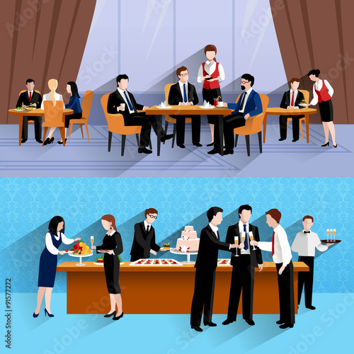 Business people lunch 2 banners composition 
