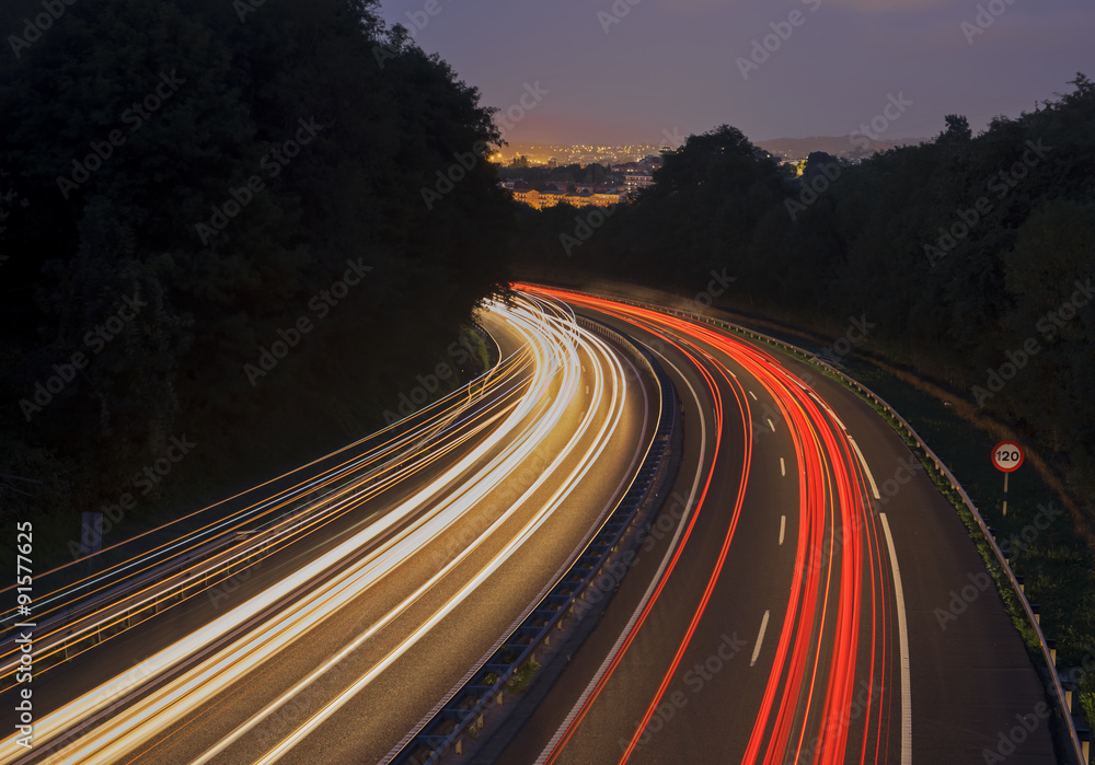 Car traveling, running on the road at night Car traveling, running on the road at night