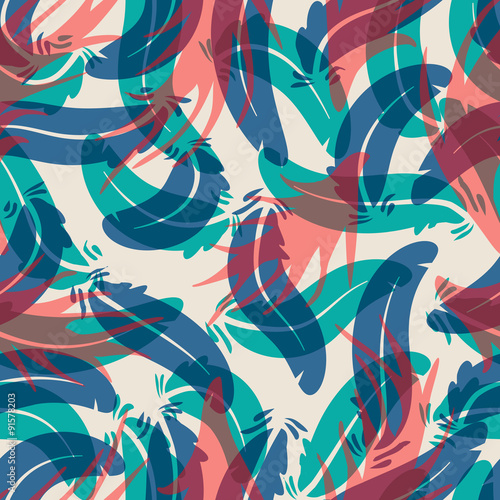 Seamless colorful background with abstract feathers