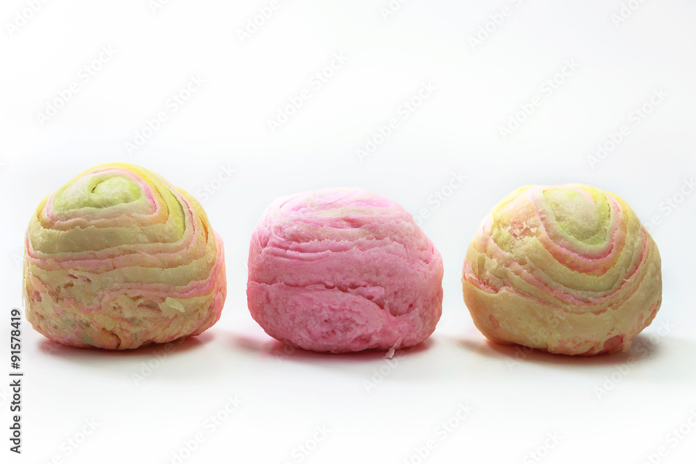 Chinese pastry in rainbow color on white background Chinese pastry in rainbow color on white background